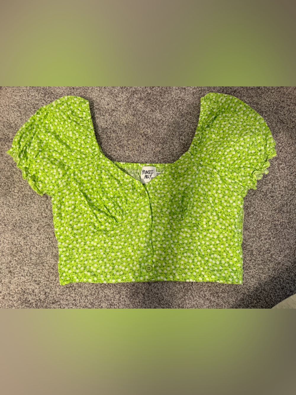 Princess Polly Neon Green Floral Button-Front Crop Top